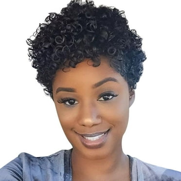 Beessbest Short Curly Human Hair Wigs for Women Brazilian Virgin Short Human Hair Pixie Cut Wigs Short Bob Curly Non Lace Human Hair Wigs for Daily Party Use