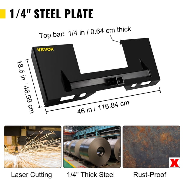 VEVOR Universal Skid Steer Mount Plate 1/4" Grosor Skid Steer Plate Attachment 3000LBS Capacidad de peso Quick Attach Mount Plate Steel Adapter Loader Fácil de soldar