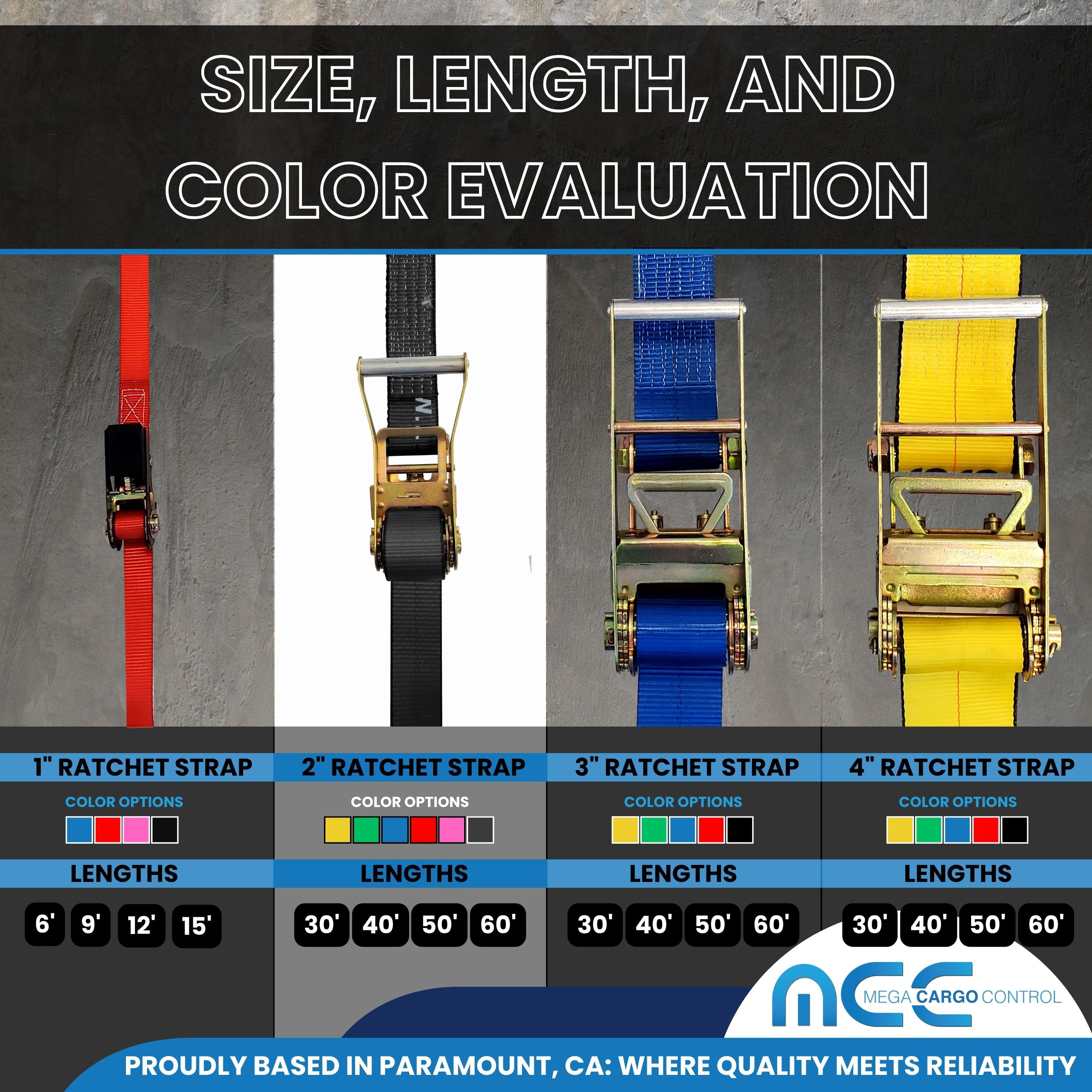Mega Cargo Control USA Heavy Duty 2" x 50' Ratchet Strap J Hook Flatbed Truck Farm Tie Down 4 Pack
