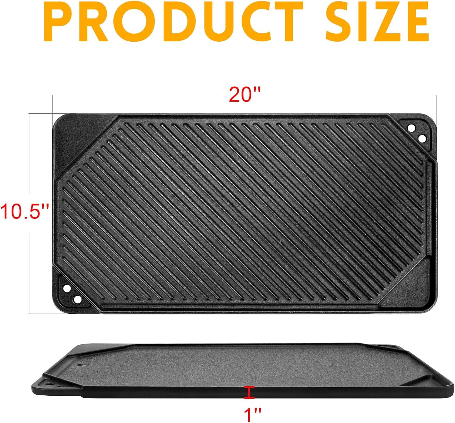 Cast Iron Reversible Griddle, Double-sided Flat Ribbed Pan for Indoor Outdoor Stove Grill Camping Cooking