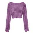 thumbnail image 6 of JULMCOMO Crochet Beach Cover Ups for Women Hollow Out Mesh Knit Summer Crop Tops Long Sleeve Cutout Bikini Cover Ups for Swimwear Purple S, 6 of 7