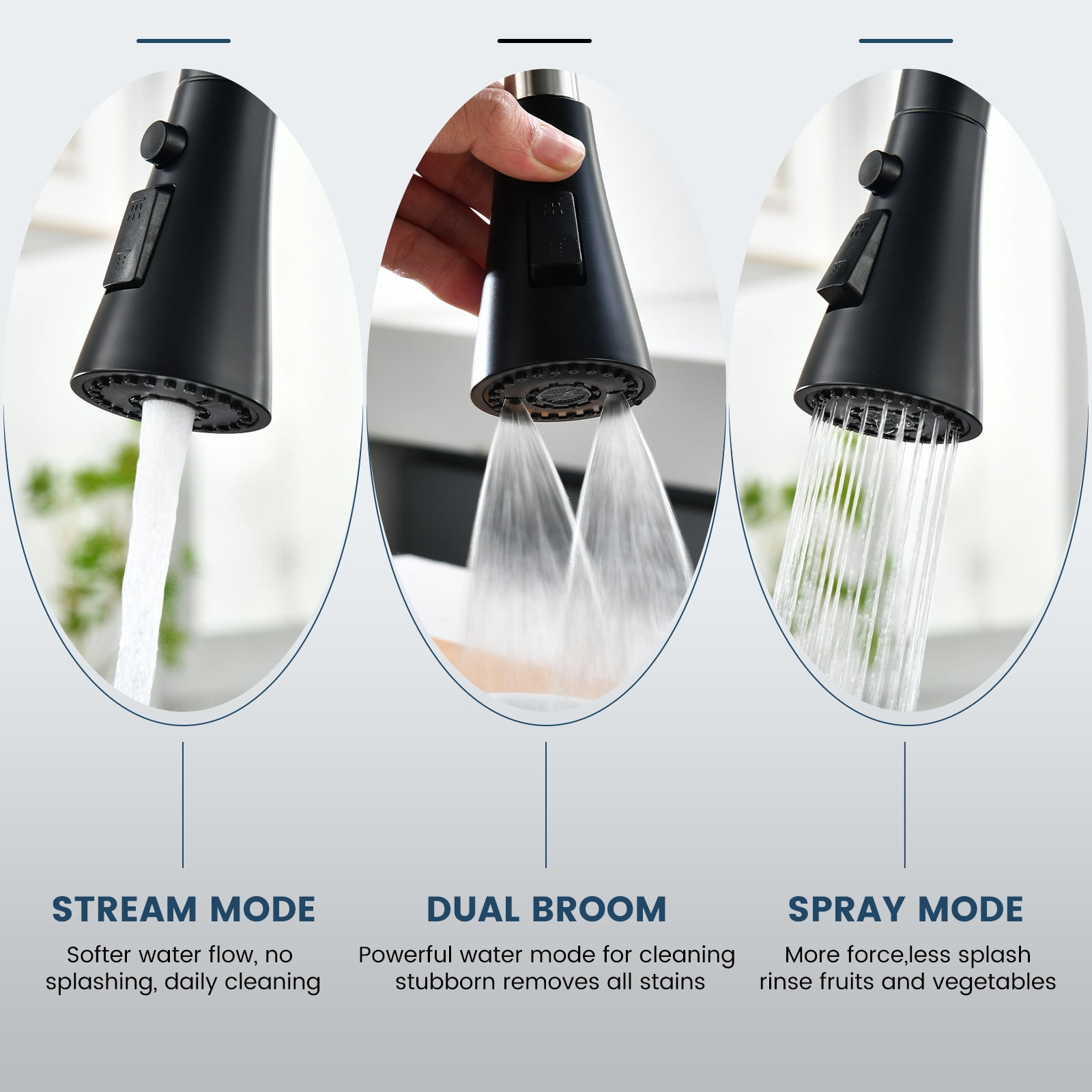 DAYONE Matte Black 2 Handle Kitchen Faucet with Pull Down Sprayer, 4 Holes Sink Faucets for Kitchen/RV with Soap Dispenser Stainless Steel