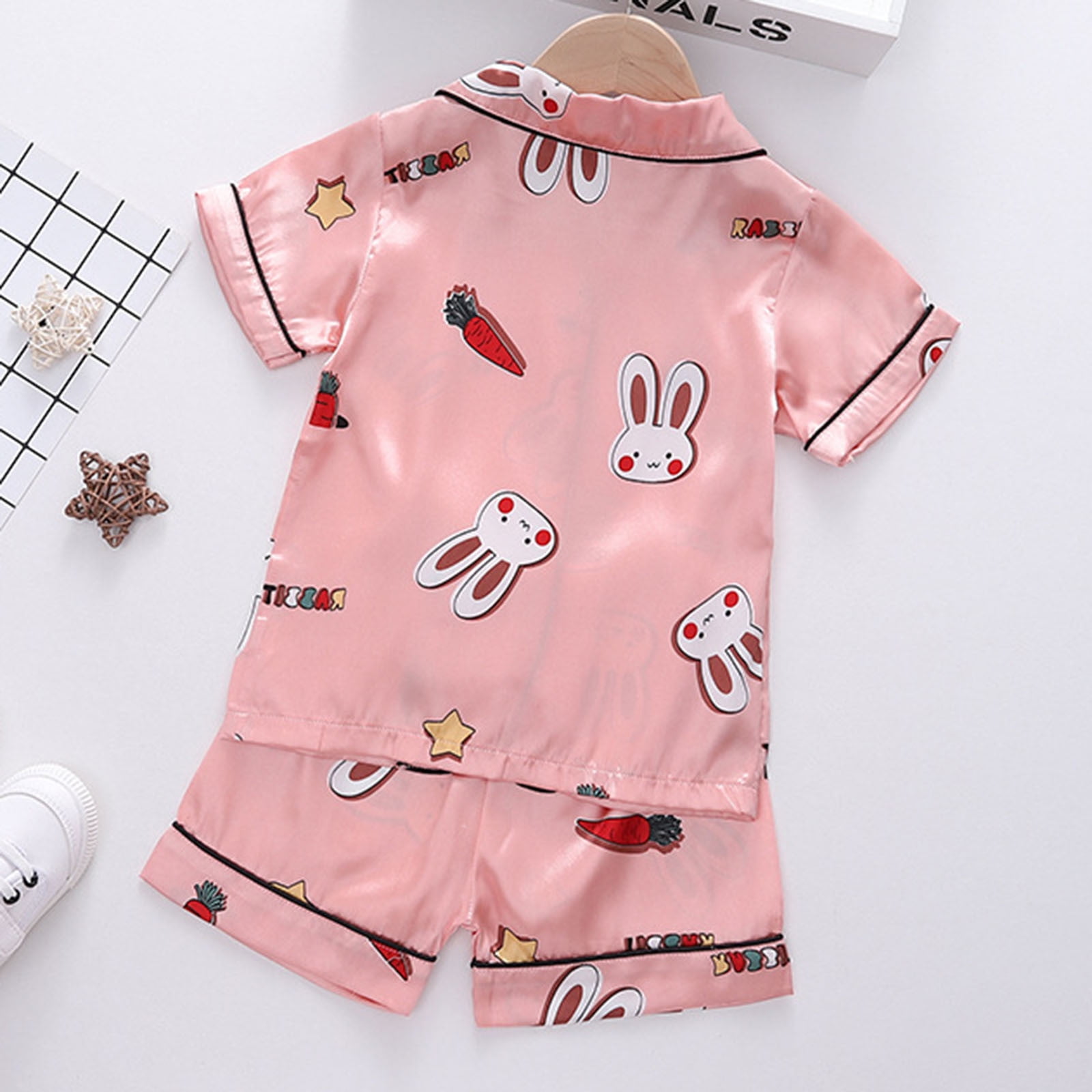 BOBOGOJP Little Girls Cotton Short Pajamas Toddler Girls Gifts PJs Sleepwear for Little Kids Pink Size 18 24 Months