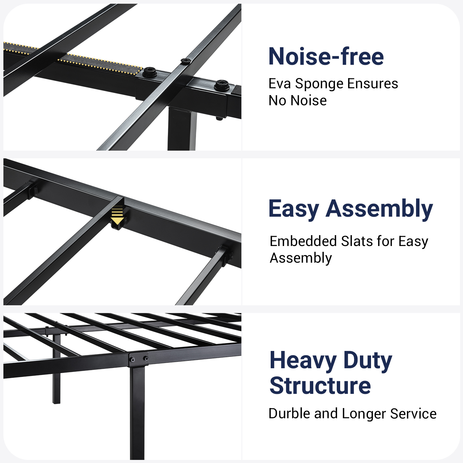 Allewie Queen Bed Frame, Metal Platform Bed Frame with Wooden Headboard, 12.4" Under-Bed Storage, Black