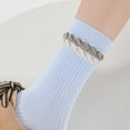 thumbnail image 2 of LNWUY Ruffle Socks Women Cute Thin Stacked Socks Soft Breathable Comfortable Cotton Socks Blue Free Size, 2 of 5