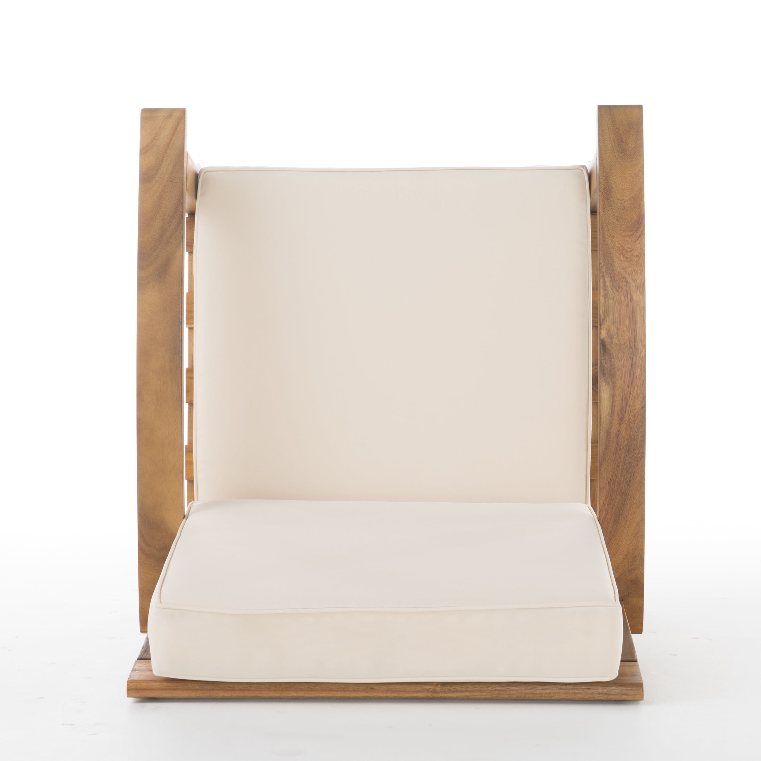 Noble House Aletta Outdoor Teak Finish Wooden Club Chairs with Cushions, Beige Set of 4