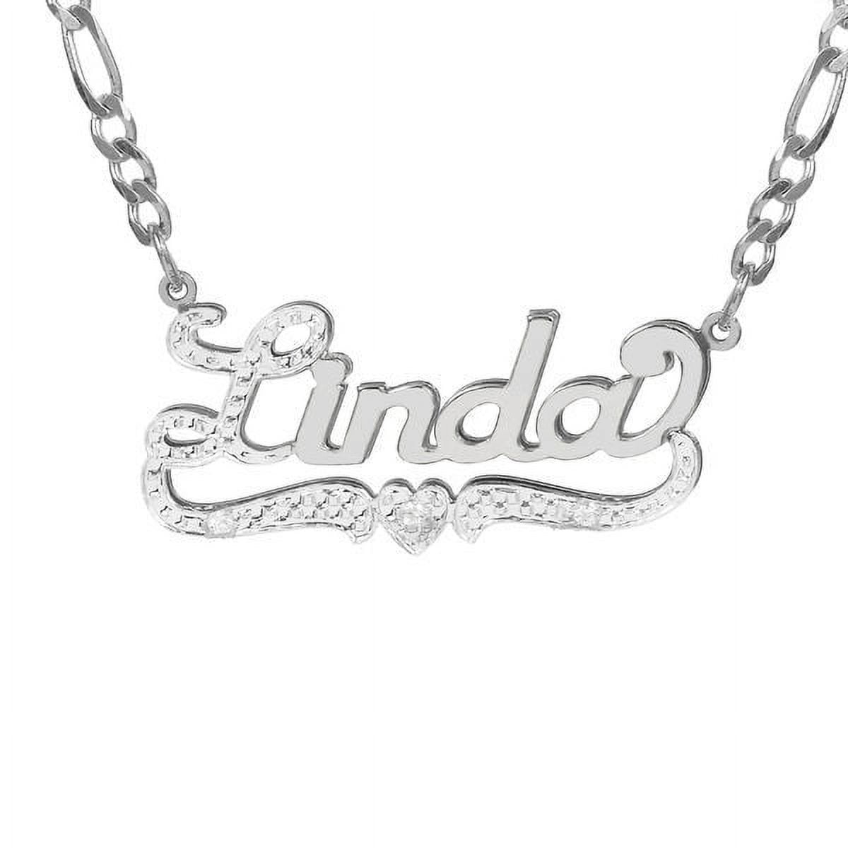 Personalized Name Necklace with First Initial and Tail Beaded and Rhodiumed