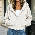 thumbnail image 2 of Ozmmyan Womens Cropped Zip Up Hoodie Ribbed Texture Drawstring Hooded Sweatshirt Jacket with Pockets Casual Fall Outerwear Streetwear Top, 2 of 6