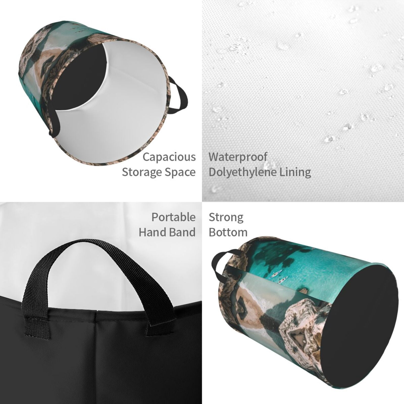 Large Laundry Basket with Handles - Turquoise Beach Kayaking Kids Baby Dirty Clothes Laundry Hamper for Bedroom Aesthetic