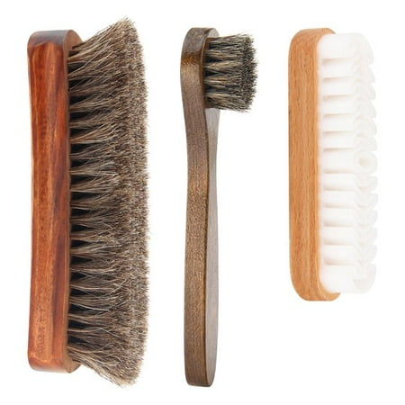 

Pack of 3 Shoe Shine Brush Kit Soft Horsehair Brush Shoe Dauber and Suede Brush