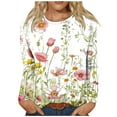 thumbnail image 2 of Aloohaidyvio Long Sleeve Shirts for Women O Neck Basic Tee Floral Print Shirts Blouse Fall Workout Hide Belly Fall Casual Tops, 2 of 5
