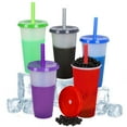 thumbnail image 4 of 7 Pcs Plastic Tumblers Bulk with Lids | Straws for Adults Kids 24 oz Reusable Boba Drinking Cups Reusable Ice Cold Color Changing Cups, 4 of 9