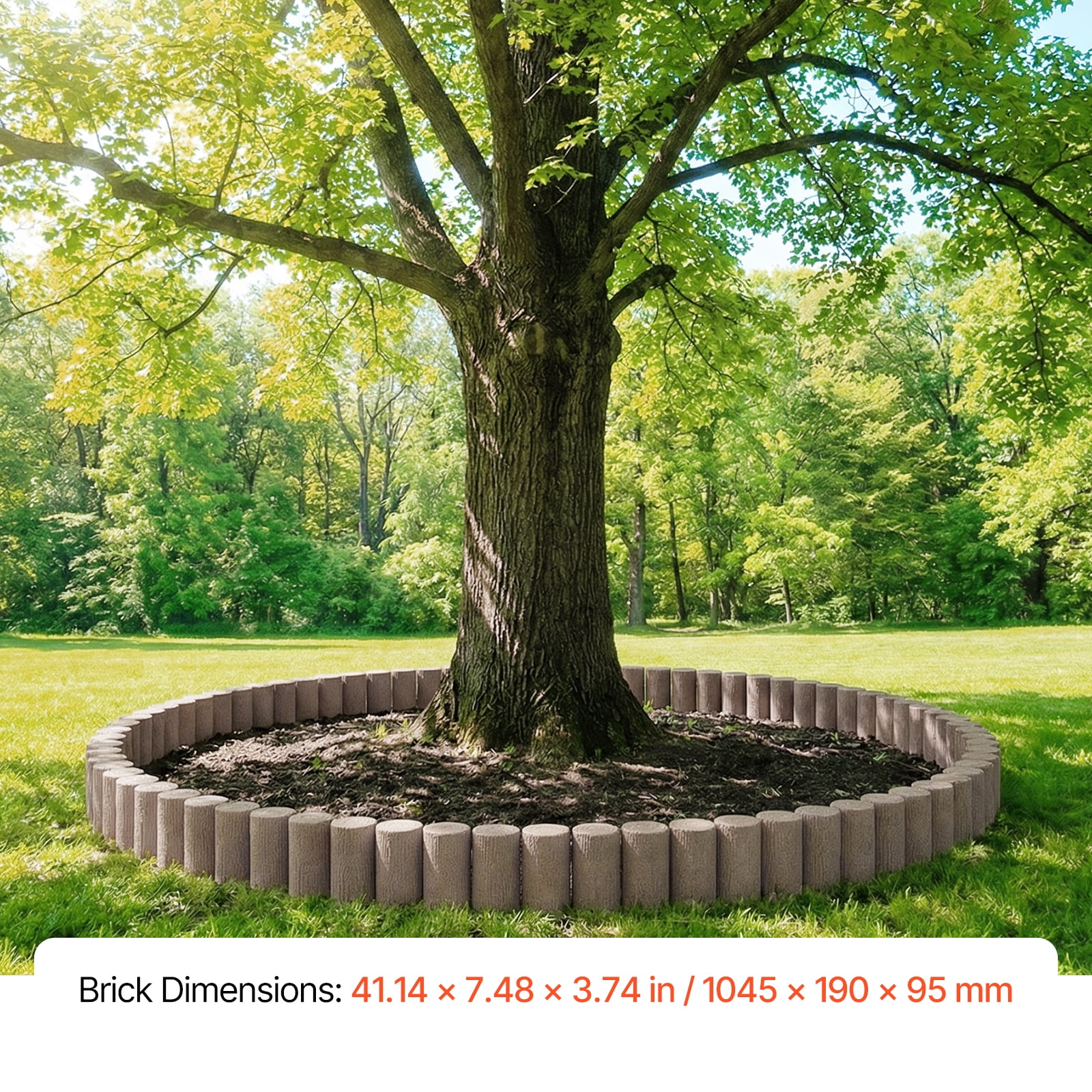 KFFKFF Faux Wood Garden Edging Kit, 13.7 ft No-Dig Border for Lawns, Flower Beds, Pathways, and Yards, 4 Sections with 10 Logs Each (41.14"L x 3.74"W x 7.48"H), Includes 32 Spikes, Beige