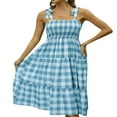thumbnail image 1 of Robe d'Été pour Femmes à Carreaux Froncée Bretelles à Nouer Décontractée Longue Robe Chic de Plage une Pièce, 1 of 7