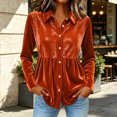 thumbnail image 6 of Party Tops for Women Sequins Velvet Patchwork Button Down Collar Dressy Blouses Long Sleeve Elegant Shirts (XL, Orange), 6 of 6