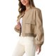 thumbnail image 4 of Chaqueta bomber de botón Inspire Chic para mujer, con cuello alto, de manga larga, casual y corta, talla L, color caqui, 4 of 6