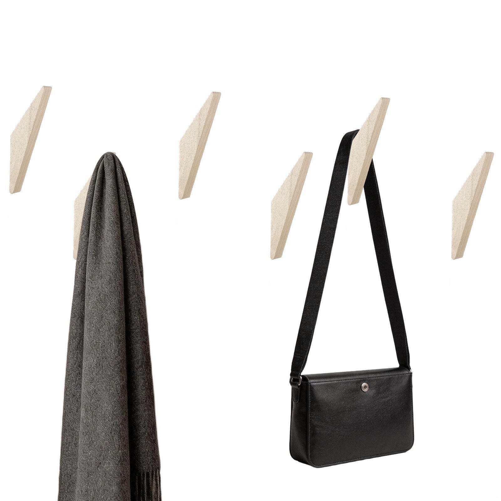 6 Pieces Wooden Wall Hooks Rustic Minimalist Triangle Hanger Wall Mounted Decorative Rack with Hardware for Entryway Hanging Coats Hats Bags Bath Robes