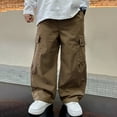 thumbnail image 3 of Fancifize Boy's Baggy Cargo Pants Elastic Waist Loose Cargo Pants Multi Pockets Casual Wide Leg Pants Preppy Clothes 5-16Y, 3 of 6