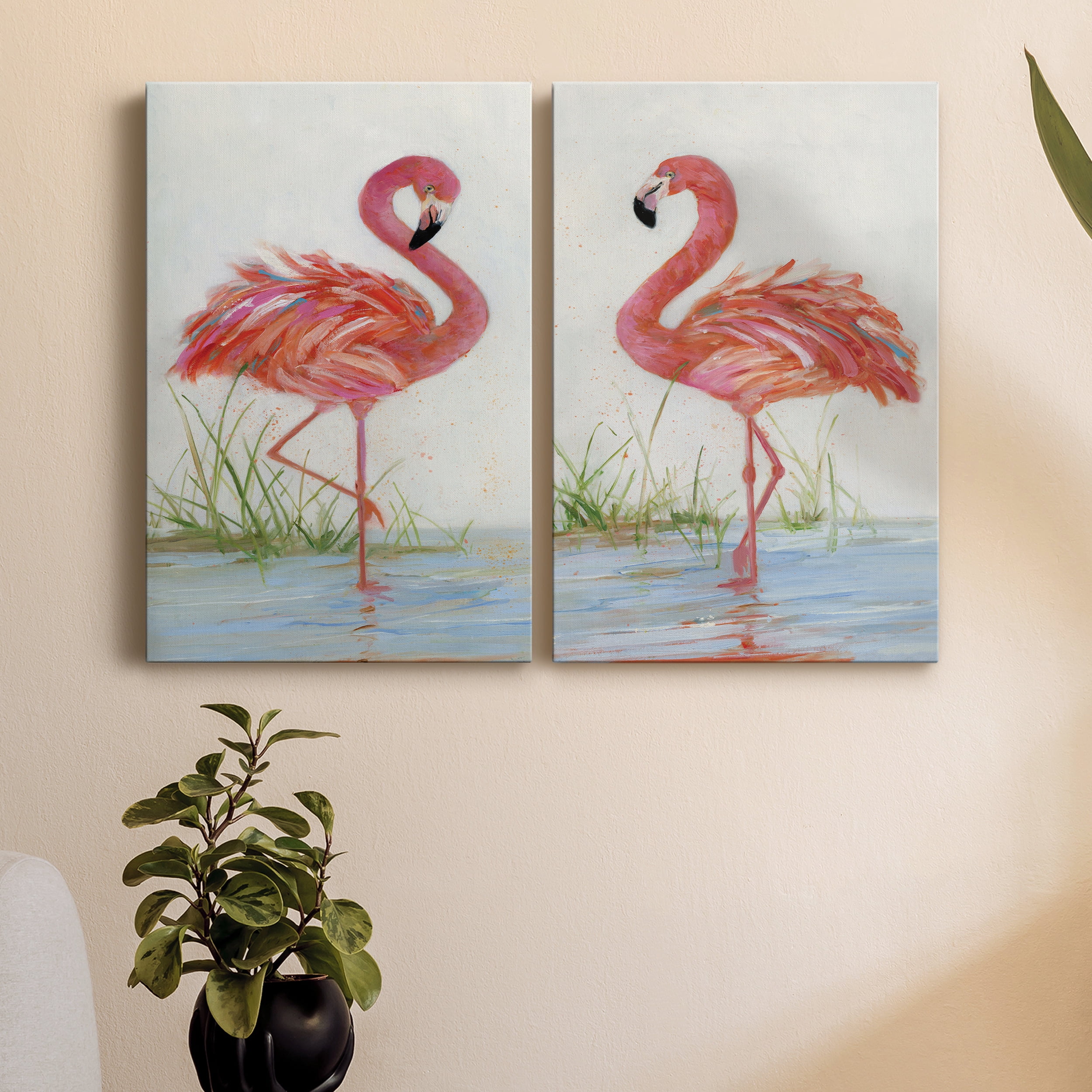Flamingo I Premium Gallery Wrapped Canvas - Ready to Hang - Set of 2 - 40 x 60 Each