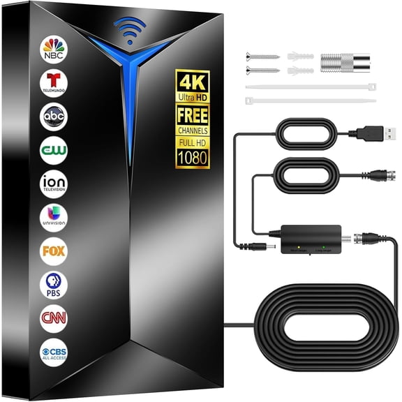 2026 Upgraded TV Antenna Indoor, 3500 Miles Long Range Reception for Local Channels, Digital HDTV Antenna with Amplifier for Smart TV - Supports 8K 4K 1080P HD, Easy Setup with 16.4ft Cable