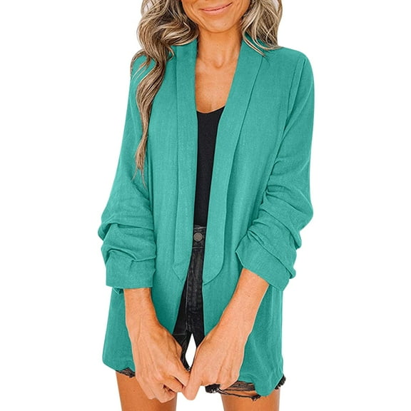 Blazer Jackets for Women 3/4 Sleeve Summer Fashion Solid Color Open Front Long Elastic Sleeves Suit Loose Outerwear Coats Tops