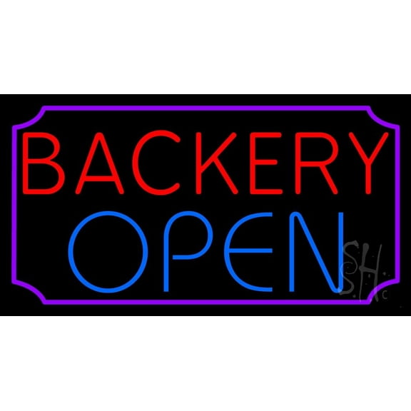 Red Bakery Blue Open LED Neon Sign 13 x 24 - inches, Clear Edge Cut Acrylic Backing, with Dimmer - Bright and Premium built indoor LED Neon Sign for restaurant window and interior decor.