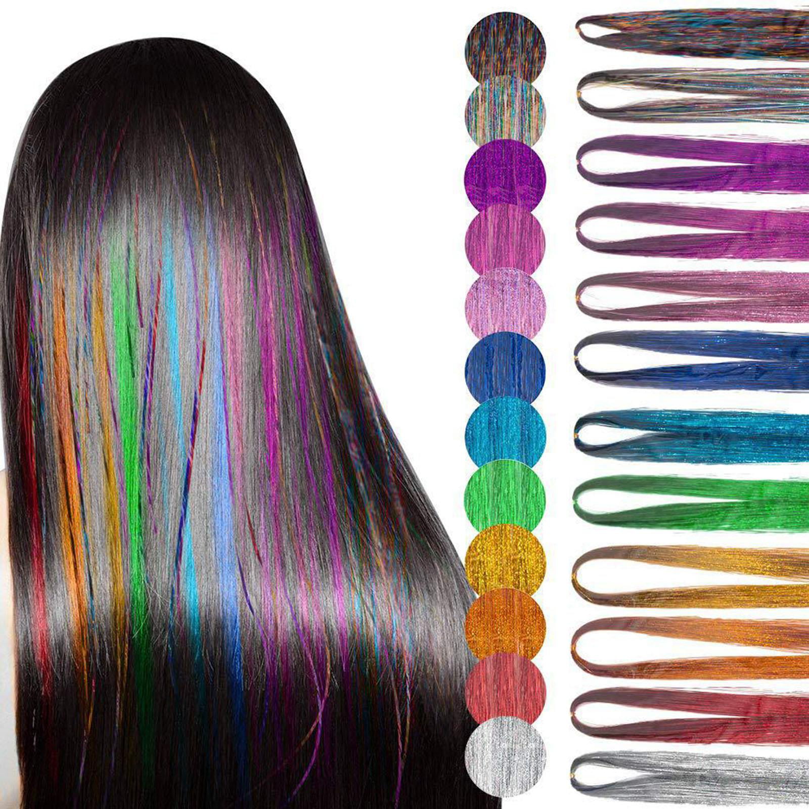 Hair Tinsel Glitter Extensions Sparkling Shiny Hair Tensile Rainbow  2Pcs/SET US