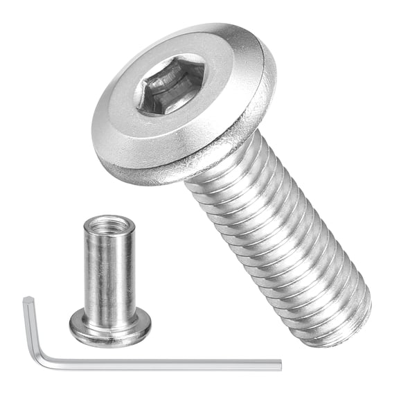Furniture Connector Bolt Cap Nut Kit with Wrench(M6-1x20mm) 24Pcs, Connector Bolts M6 Countersunk Screw Barrel Nuts Binding Screws, for Chair Cabinet Bed, Silver