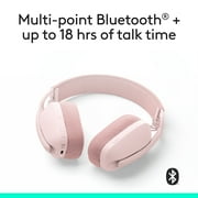 Logitech Zone Vibe 100 Wireless Over Ear Headphones with Noise Canceling Microphone, Works with Teams, Google Meet, Zoom, Mac/PC, Rose