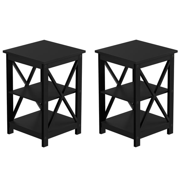 Lavish Home Set of 2 End Tables or Nightstands with Storage Shelves, Black