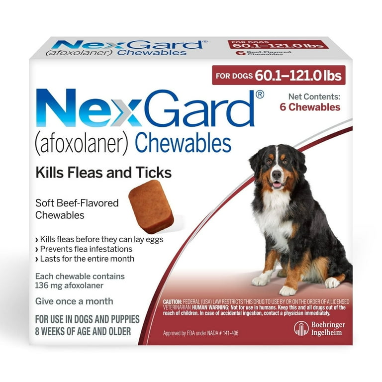 NexGard Flea & Tick Chewables for Dogs 60.1-121 lbs, Beef Flavor
