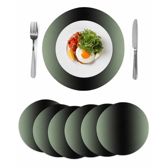 Sage Green Black Ombre Round 13 Inch Placemats Set of 6, Gradient Contemporary Abstract Art HeatResistant Non Slip Place Mats for Dining Table, Wipeable Braided Kitchen Table Mats for Housewarming