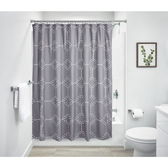 iDesign Geometric Fabric Dotted Shower Curtain Water-Resistant for Bathrooms, 72" x 72", Charcoal