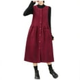 thumbnail image 3 of QATAINLAV Robe Débardeur en Velours Côtelé pour Femme à Boutons, Décontractée, Col Ras du Cou, Sans Manches, Robe Chasuble au-Dessus du Genou, Longue, avec Poches, Rouge, TTG, Ventes Éclair d'Aujourd'hui, 3 of 4