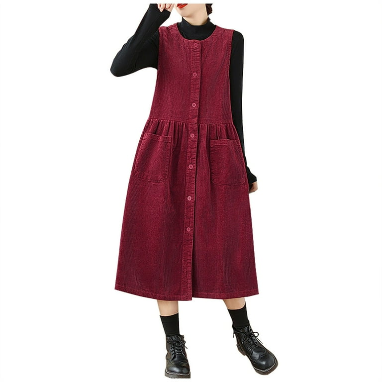 Njagoc3 Womens Long Sleeve Pinafore Dress, Casual Layered Outfit, Midi  Length, Solid Color Styles, for Daily & School Use - Walmart.com