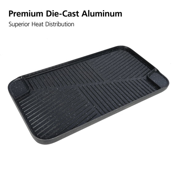 Mainstays Reversible Double Grill-Griddle, Cast Aluminum, PFAS-Free Ceramic Nonstick, 19.48 in x 10.7 in x 0.84 in, Black Granite
