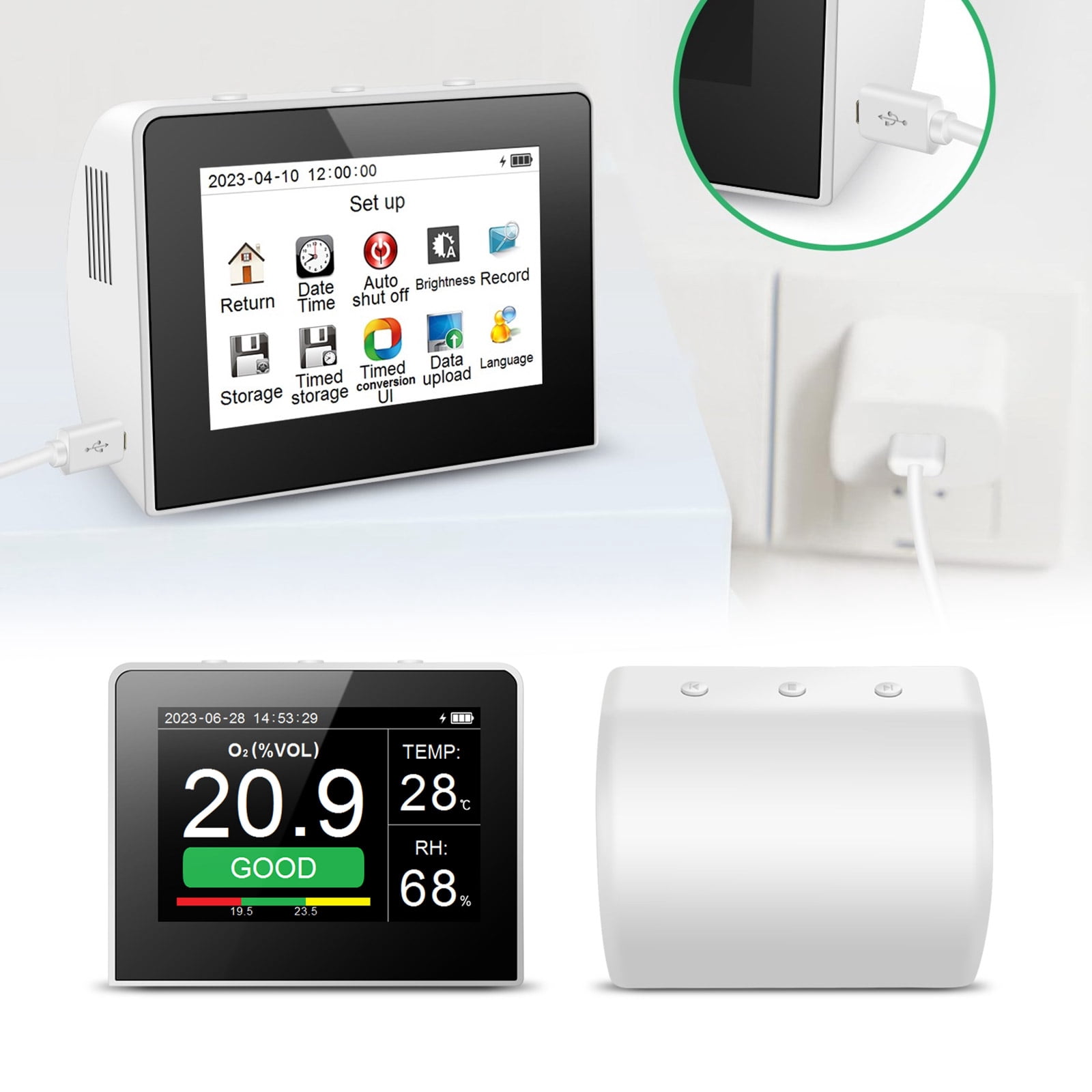 FEAMOS Handheld O2 Concentration Detector Air Monitors Temperature Humidity Detection For Indoor Environment