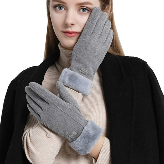 Winter Gloves Women's Warm Touching Screen Riding Thickened Hair Mouth Gloves