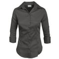 thumbnail image 1 of J. METHOD Chemise Boutonnée pour Femme Manches 3/4 Col Roulé Extensible Bureau Travail Formel Décontracté Blouse Basique Haut NEWT01 Charbon 1X, 1 of 6
