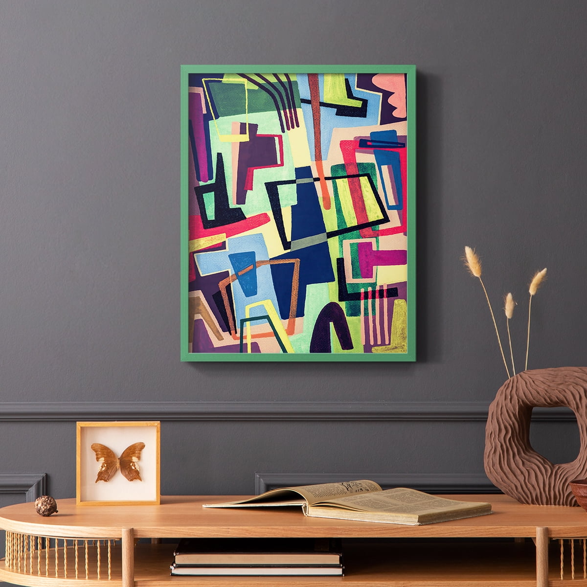 Connected Colors II Framed Print in Green Solid Wood Framed Print No Nail Hanging