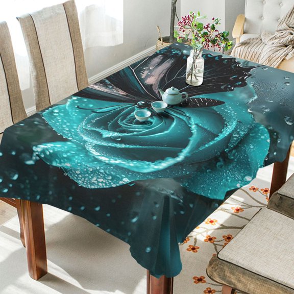 BZSMCE Square Tablecloth Butterfly Rose Pattern Tableclothes