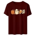 thumbnail image 4 of Odeerbi Thanksgiving Shirts For Women 2025 Fashion Summer Round Neck Leisure Short Sleeve Pumpkin Printing Tops Burgundy, 4 of 5