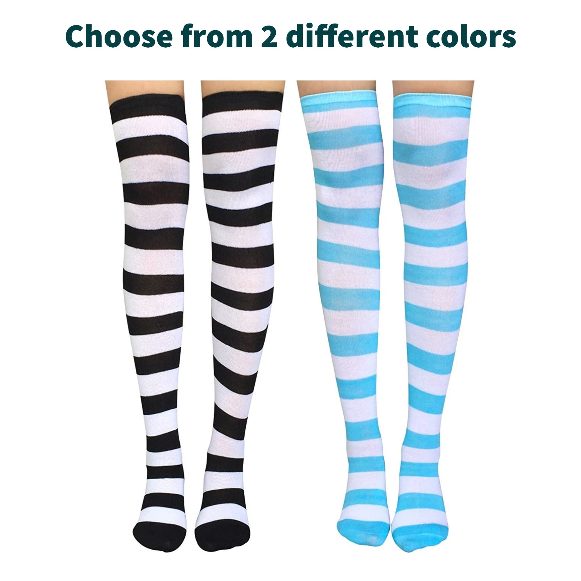 Blue and white striped thigh high socks hotsell