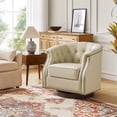 thumbnail image 7 of Genuine Leather Accent Chair with 360-Degree Swivel Base Nailhead Trims Armchair Apartment White, 7 of 7