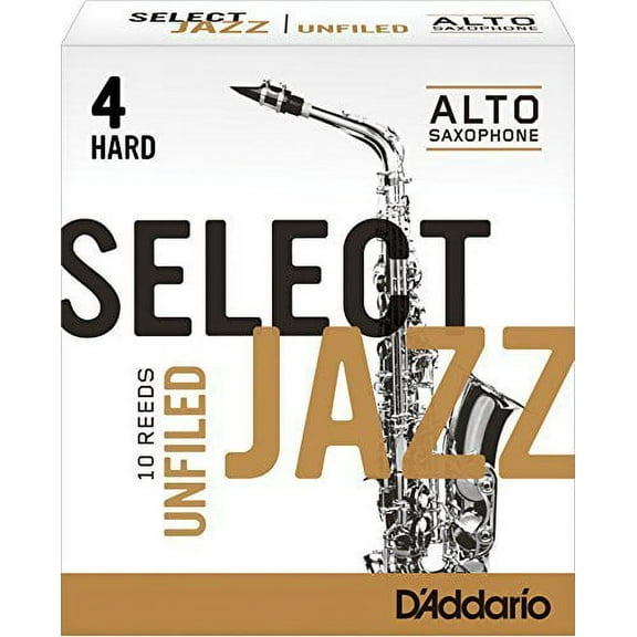 Rico Select Jazz Alto Saxophone Reeds, Unfiled, Strength 4 Strength Hard, 10-pack