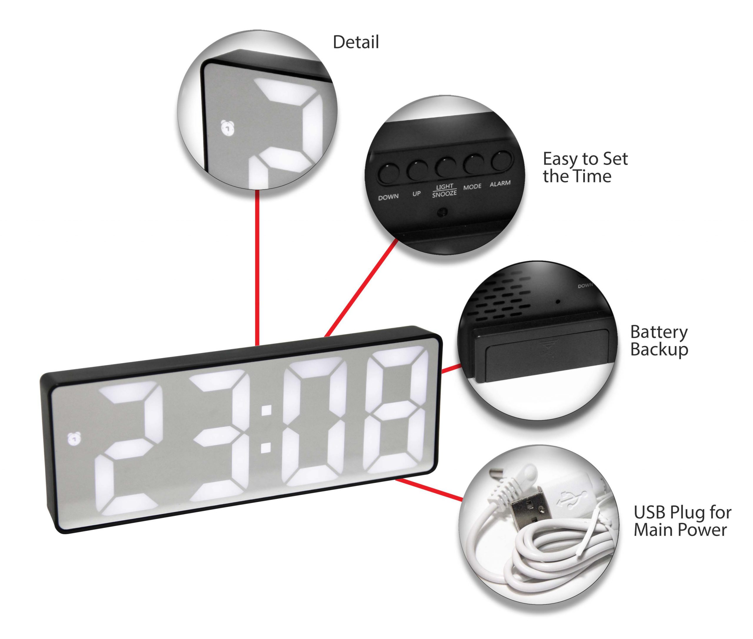 Infinity Instruments Black Digital Tabletop Clock Black Transitional Digital Display Wall Clock