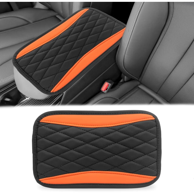 Car Center Console Cover, Universal Leather Waterproof Armrest Seat Box Cover Protector, Comfortable Car Decor Accessories Fit for Most Cars, Vehicles, SUVs-Orange
