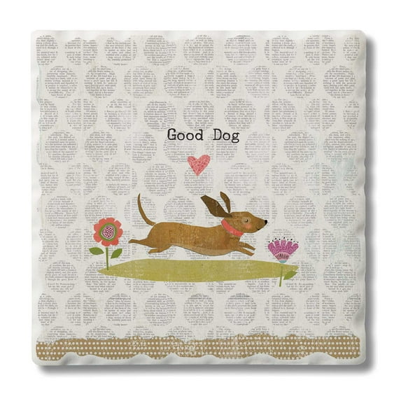 Absorbent Stone Tumbled Tile Coasters, Good Dog, Set of 4