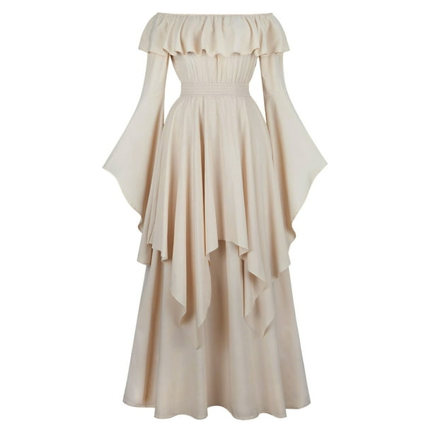 boho christmas party dress GERsome Womens Christmas Party Dress Casual Boho Long Sleeve Off Shoulder  Renaissance Peasant Dress