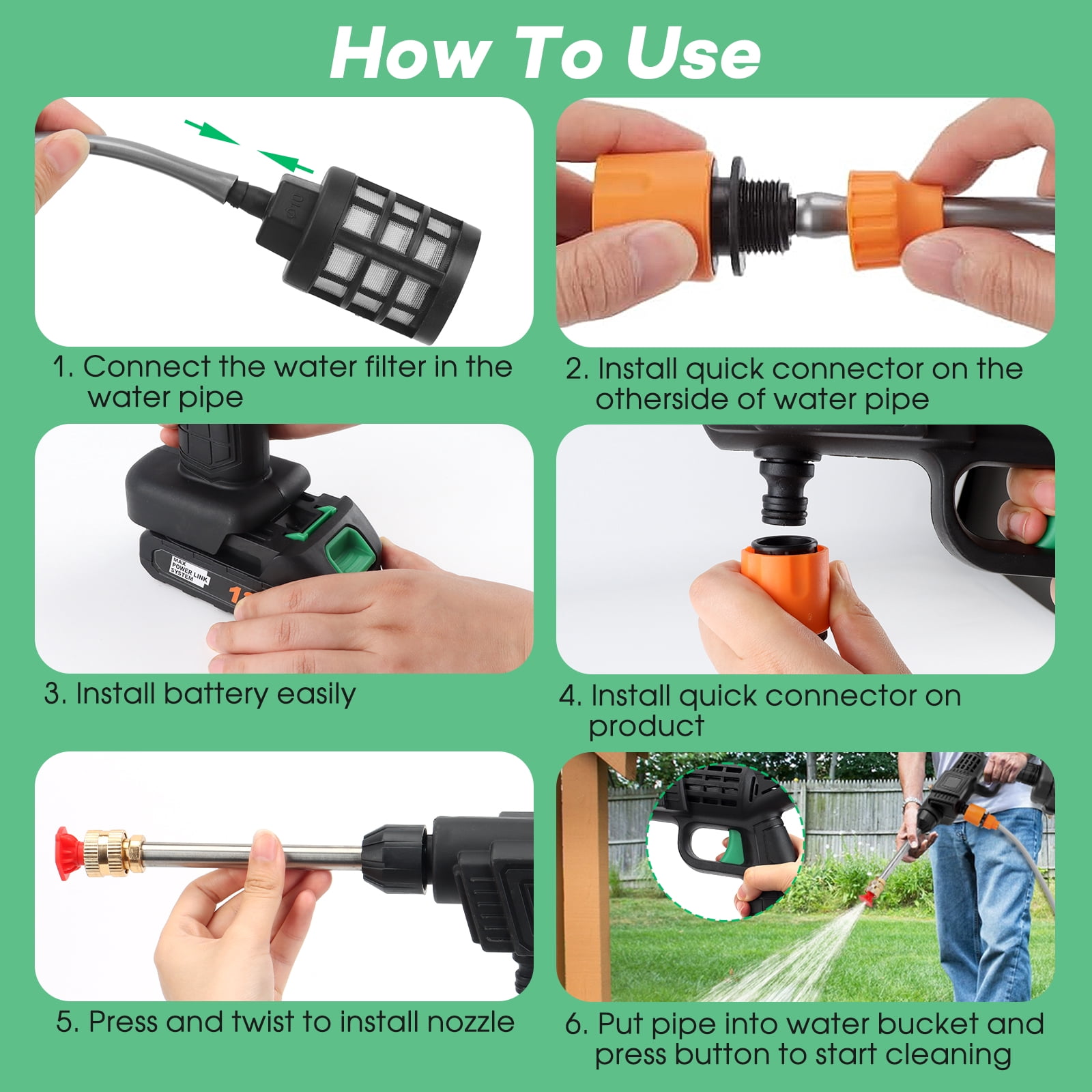 500 PSI Cordless Pressure Washer for 12V Battery,Portable Handheld Power Washer , 2 Batteries, 3-in-1 Swivel Nozzle, 16.41FT Hose,for Car Yard Fence Wall Cleaning and Garden